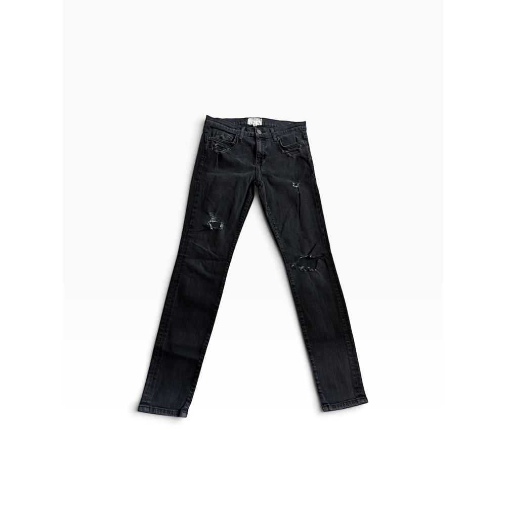 Current Elliott Skinny Jeans 28 Black Distressed Denim Grunge Edgy Low Rise